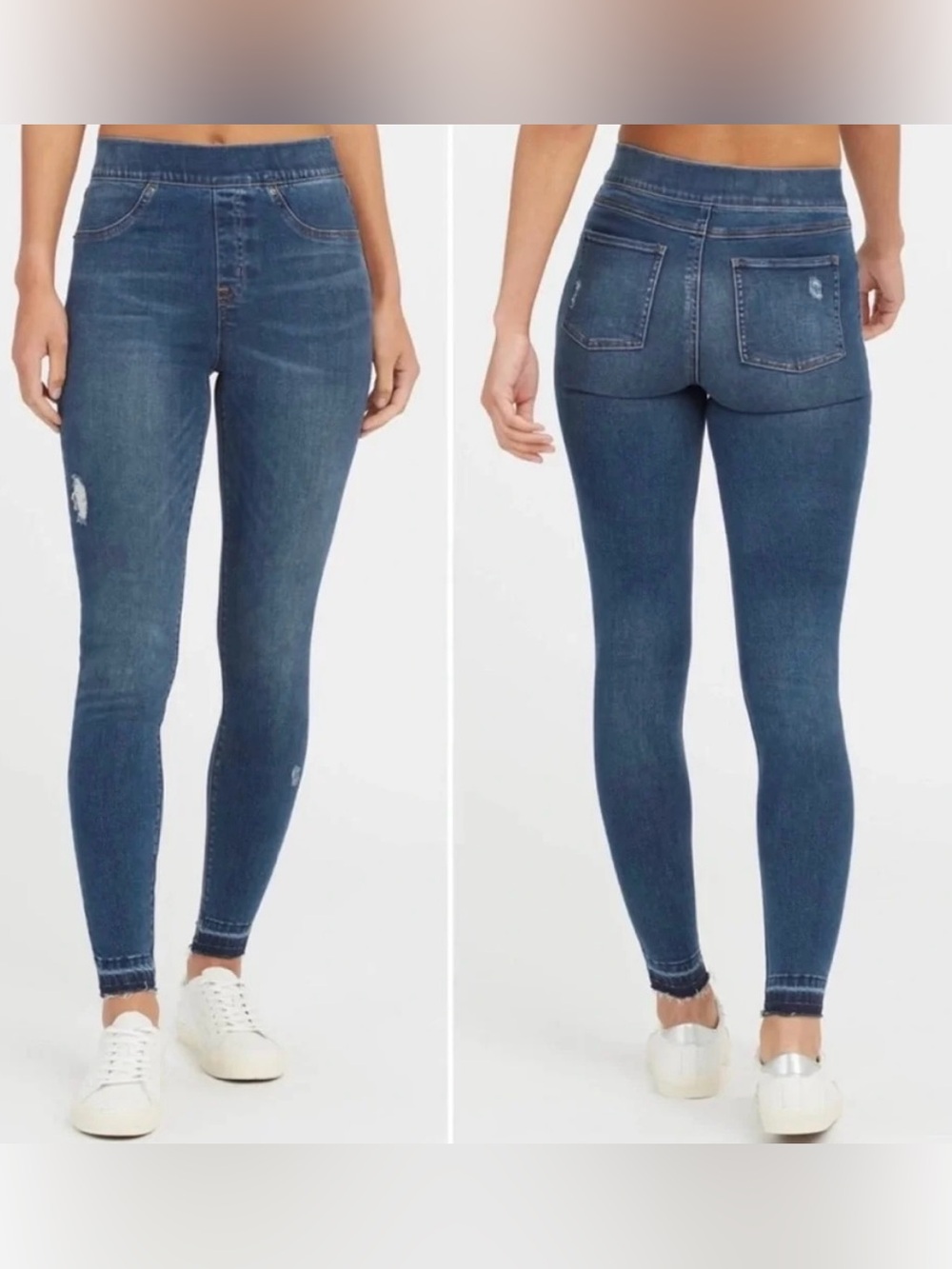 SPANX Distressed Ankle Skinny Jeans in Medium Wash Size Large